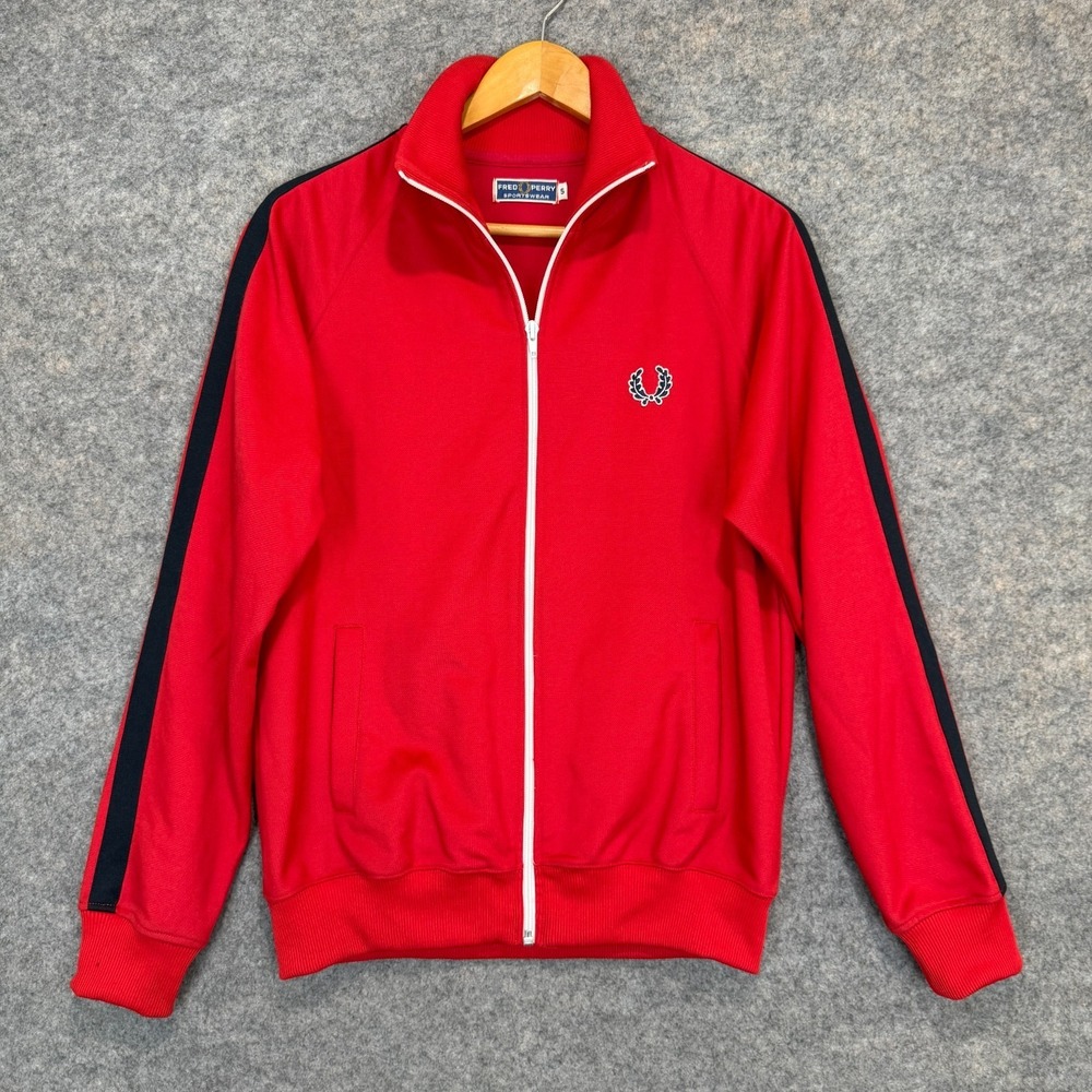 Vintage Fred Perry Sportswear Track Jacket Mens Small Full Zip Striped 90s Red